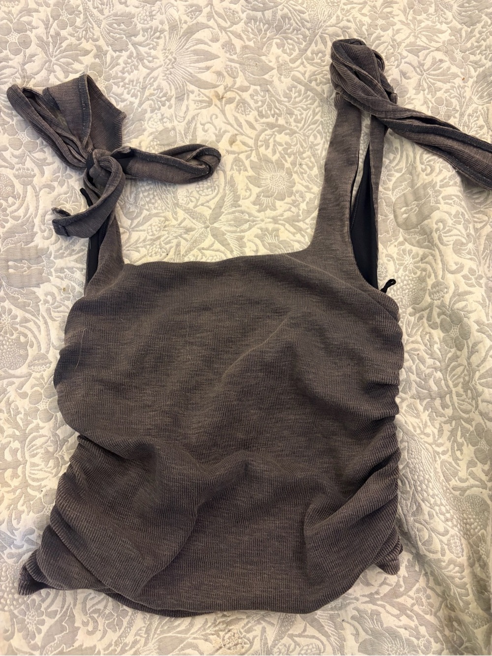 Free People Charcoal Tie-Shoulder Ribbed Tank